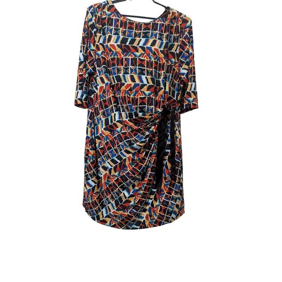 Shelby & Palmer faux  wrap sheath dress  size 24W  midi multicolor gyrometric - Picture 1 of 7